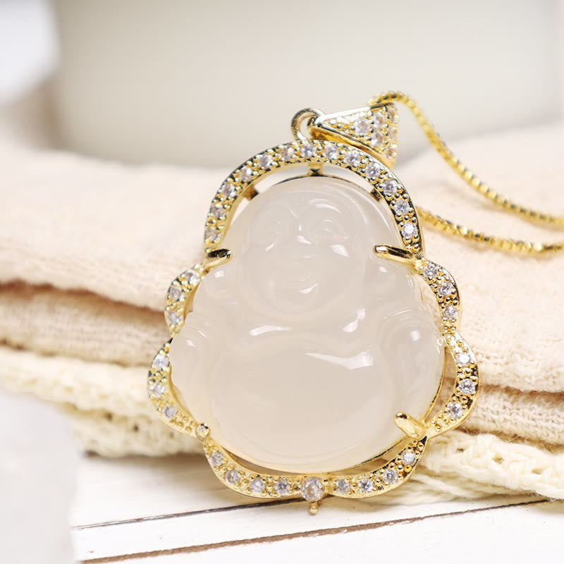 Collier unisexe en jade Bouddha rieur pour la chance et la prospérité
