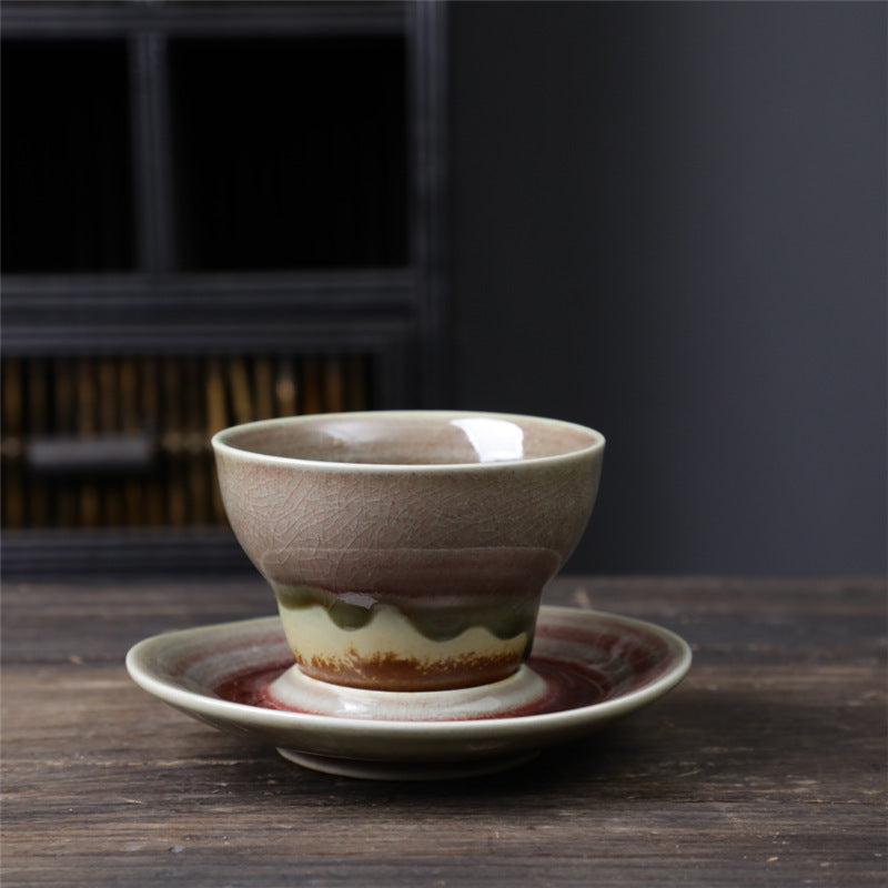 Ceramic Planet Design Coffee Mug with Saucer - Rough Pottery