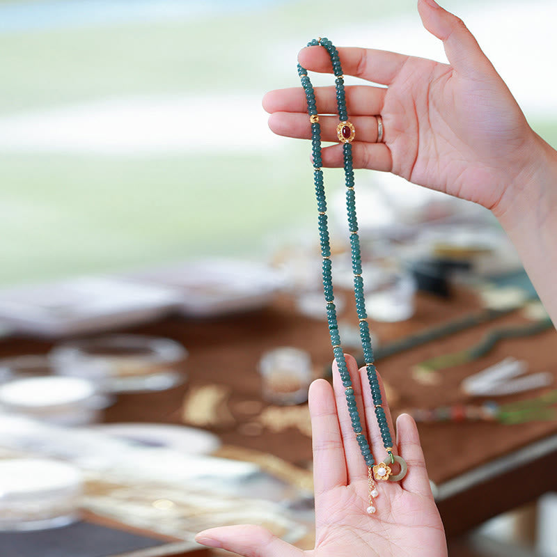 Bracelet triple tour en jade cyan avec boucle de paix en argent