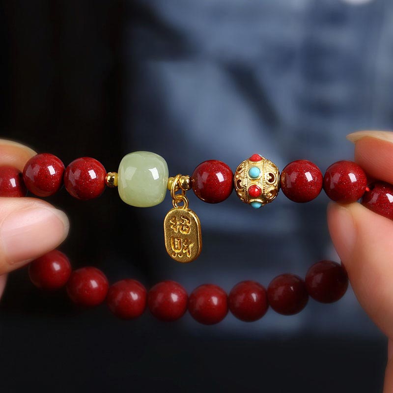 Bracelet à breloques unisexe en cinabre et aventurine verte 8 mm