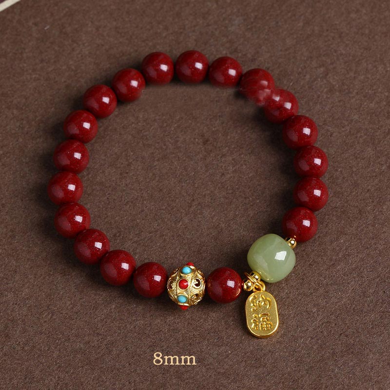 Bracelet à breloques unisexe en cinabre et aventurine verte 8 mm