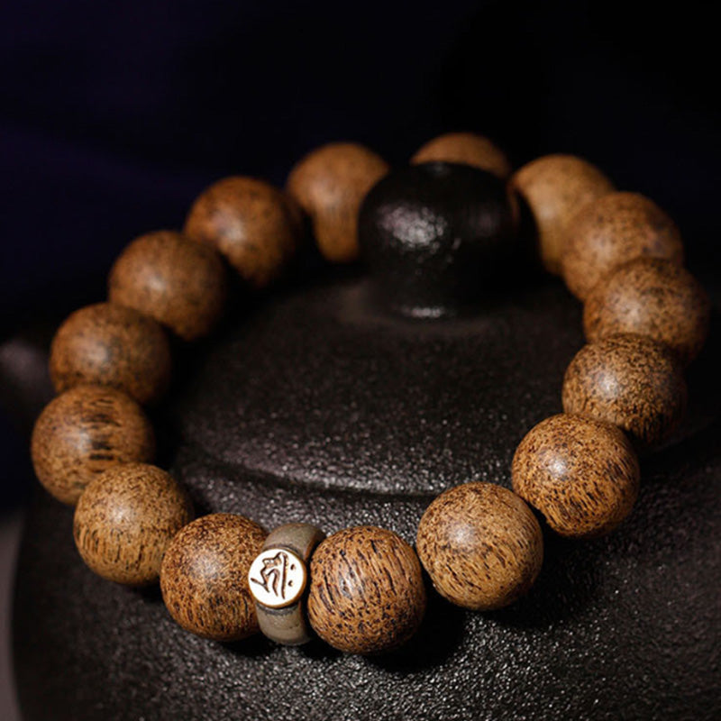Bracelet de paix en bois d'agar naturel avec perles de 12 mm et symbole du zodiaque chinois