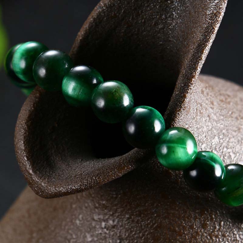 Bracelet de force en œil de tigre vert de 8 mm pour l'amour de soi