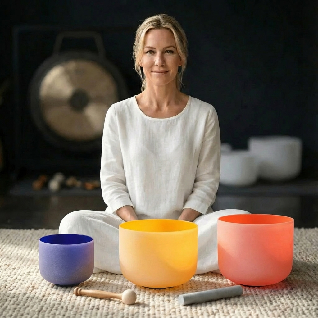 Ensemble de bols chantants en cristal de quartz coloré 8", 10", 12"