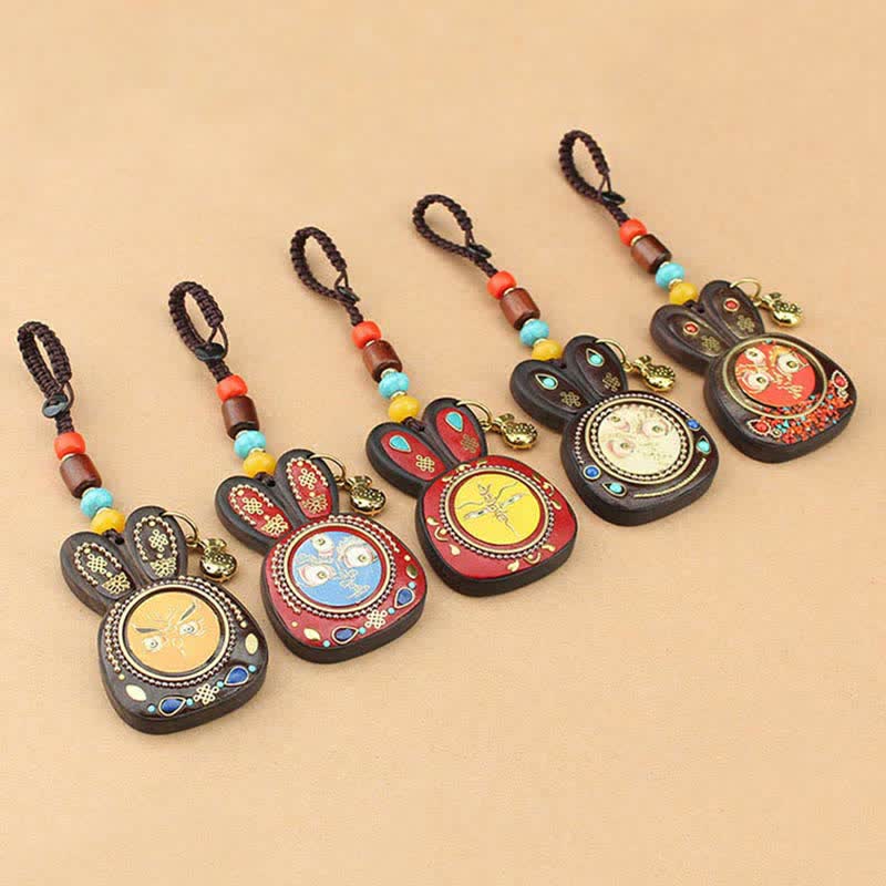 Porte-clés Thangka en ébène, cinq dieux de la richesse, bijoux spirituels