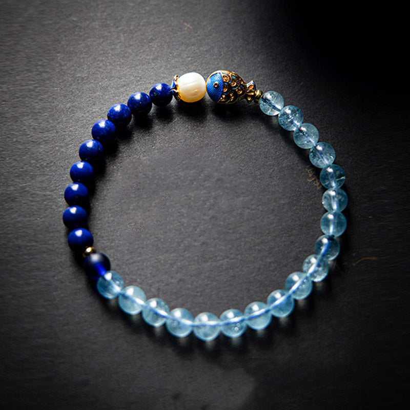 Bracelet de guérison en aigue-marine et lazurite de 6 mm pour l'équilibre et la paix