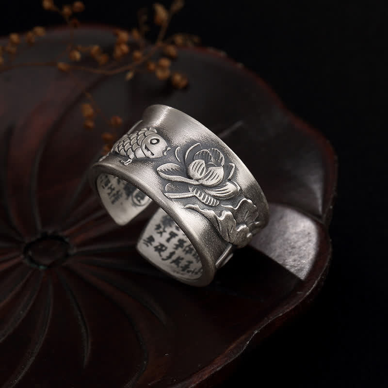 Bague porte-bonheur en argent sterling avec poisson koï, réglable, 12 mm