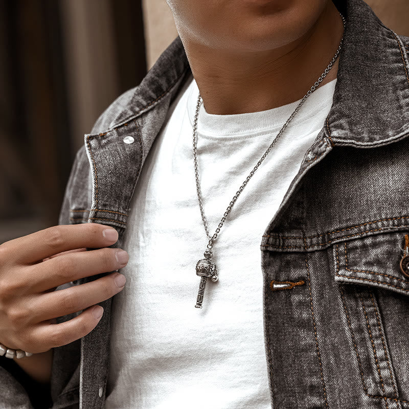 Collier Om Mani Padme Hum | Pendentif roue de prière tibétaine