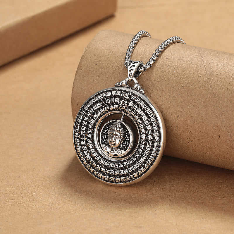 Collier à boucle de paix Bouddha en cuivre Sutra du cœur