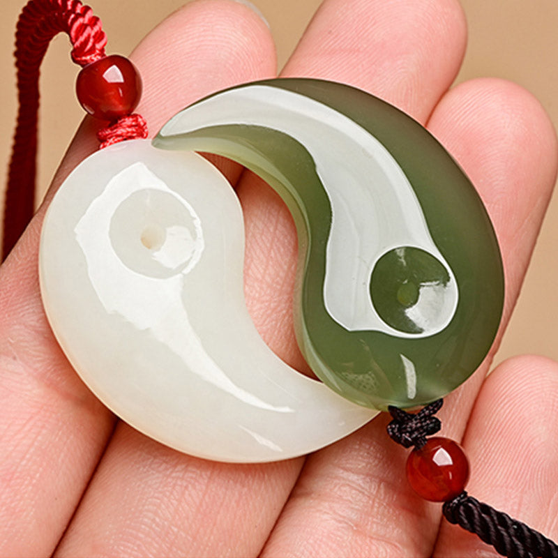 Collier de protection en jade blanc et jade cyan Yin Yang