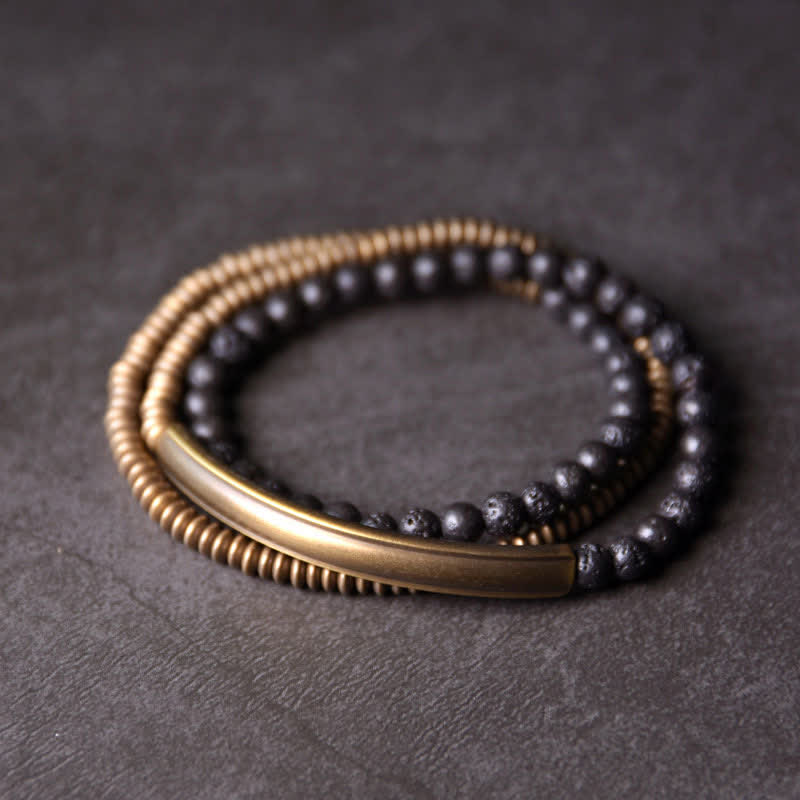 Bracelet de soutien spirituel unisexe en cuivre et pierre de lave