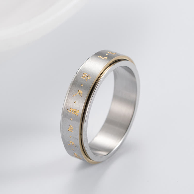 Bague spirituelle rotative en acier titane avec mantra et équilibre