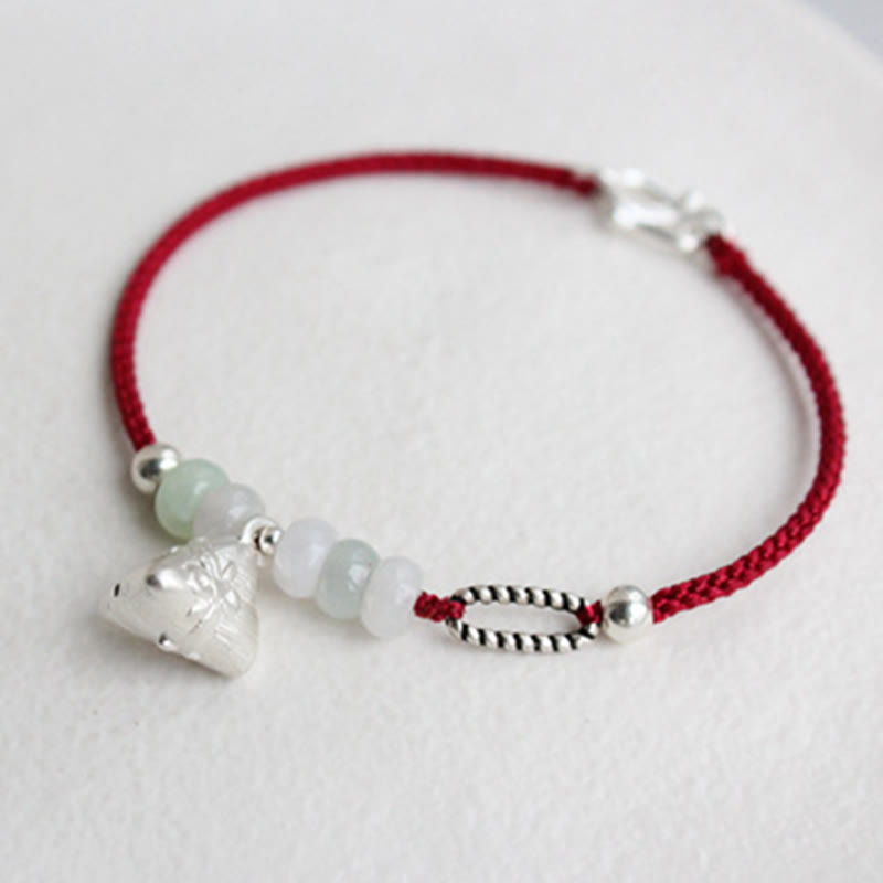 Bracelet d'abondance en argent sterling 925 et jade rouge