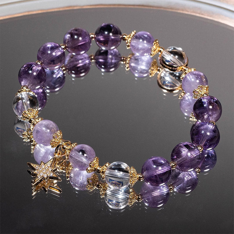Bracelet à breloques étoile de guérison et de paix intérieure en améthyste de 10 mm