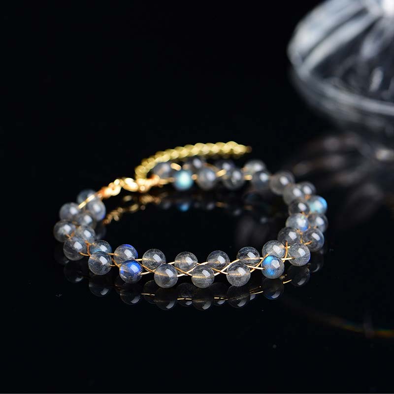 Bracelet ajustable en pierre de lune naturelle avec inscription « Love Blessing »