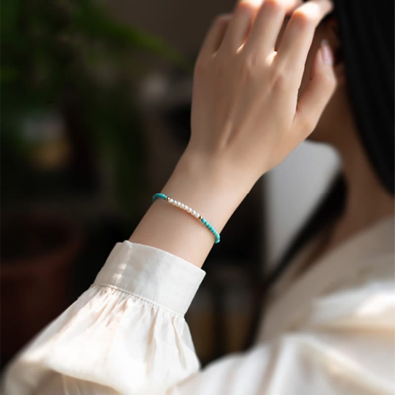 Bracelet de perles turquoise 3 mm | Perles de guérison en argent sterling 925