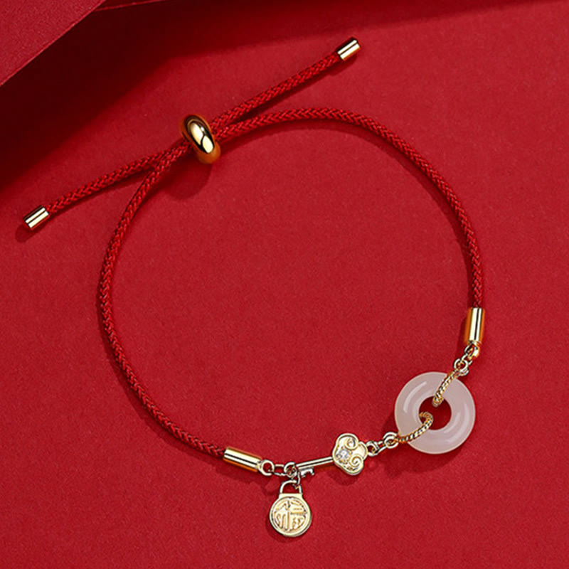 Bracelet porte-bonheur classique en jade Hetian et or 18 carats avec boucle de paix