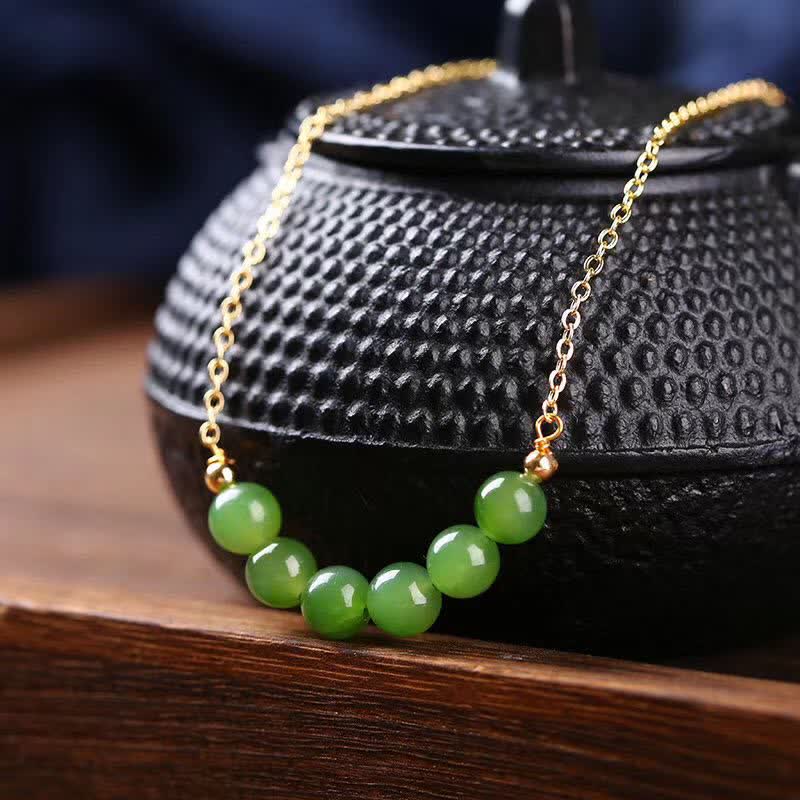 Collier pendentif porte-bonheur en jade cyan Hetian plaqué or 14 carats