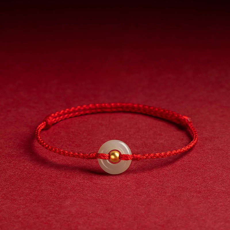 999 Gold Bead Hetian Jade Luck Bracelet with Peace Buckle