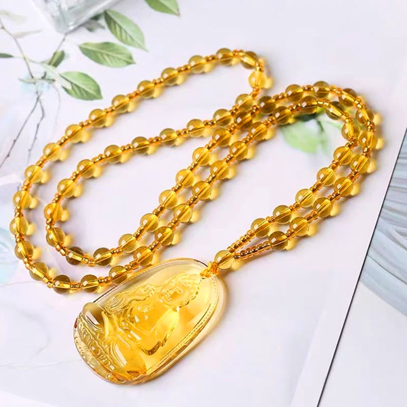 Collier pendentif en citrine naturelle, chaîne de perles de 70 cm