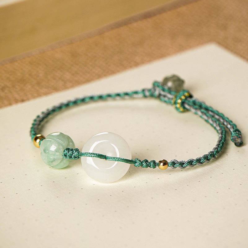 Bracelet de perles de citrouille en jade blanc avec boucle de paix pour la protection
