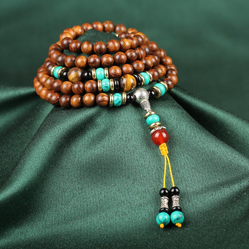 108 Beads Rosewood Tiger Eye Turquoise Mala Bracelet