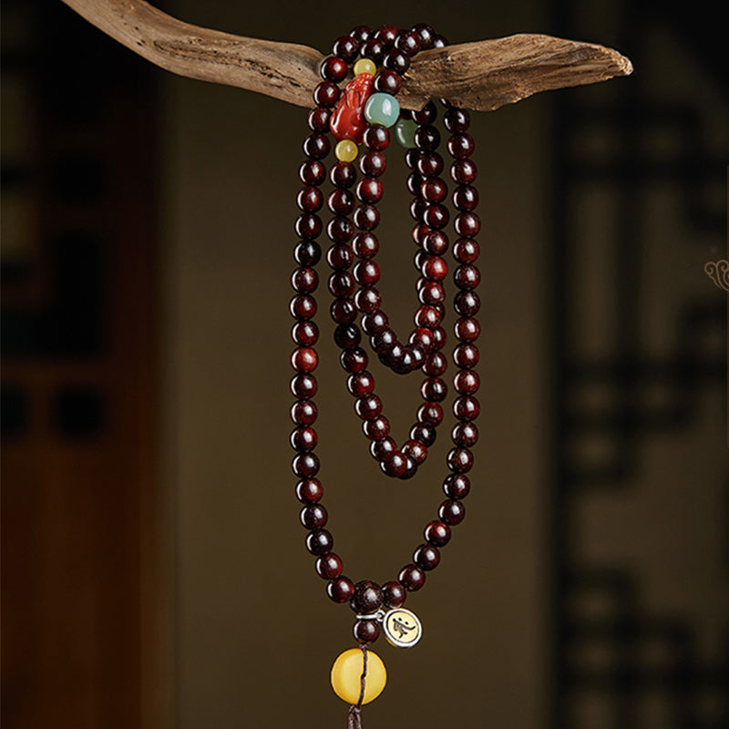 Chinese Zodiac 108 Mala Bracelet Red Agate & Sandalwood