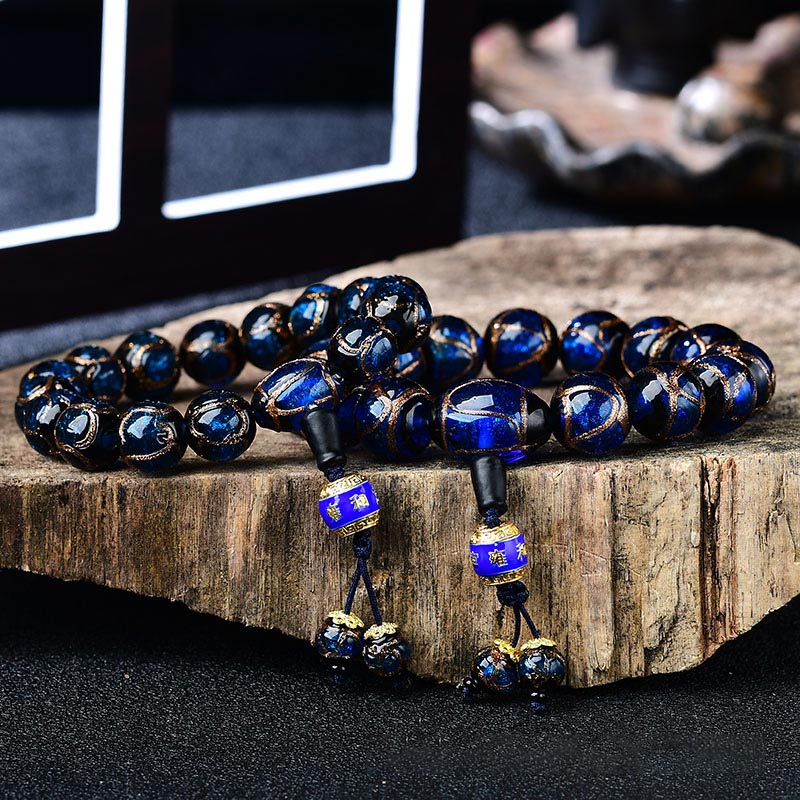 Bracelet de guérison tibétain en agate veine de dragon 14 mm