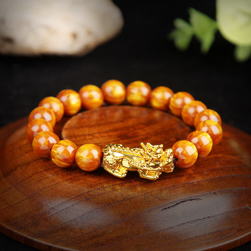 10mm Golden Tiger Eye Pixiu Bracelet for Wealth