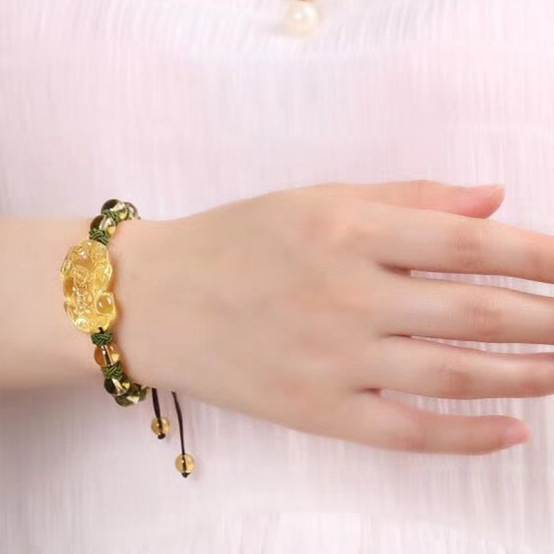 Bracelet de protection de richesse en citrine Pixiu de 8 mm