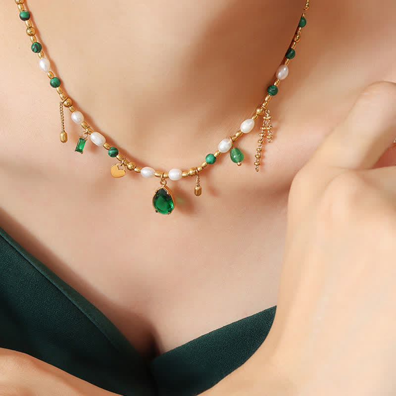 Collier pendentif perle calme avec zircon et turquoise en or 18 carats