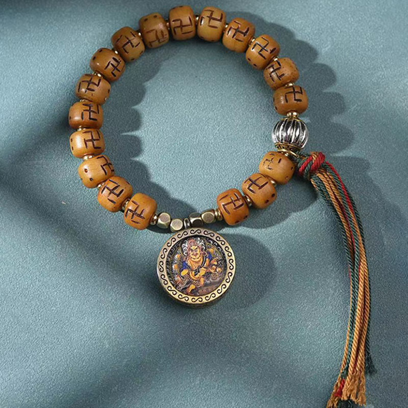 Bracelet Bouddha Dzi Swastika en os de chameau pour la chance et la protection