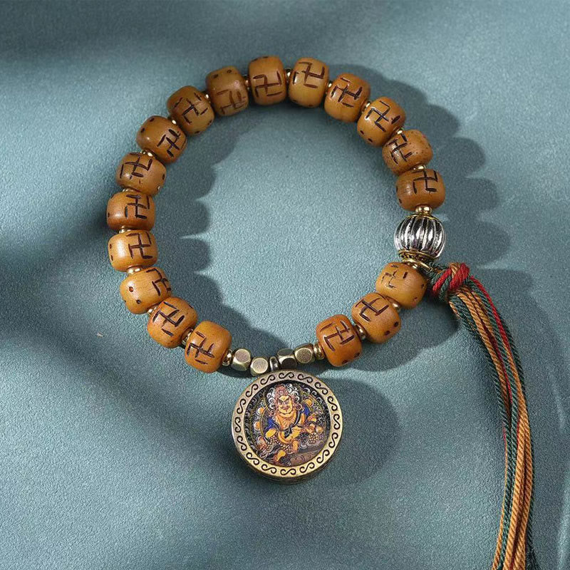 Bracelet Bouddha Dzi Swastika en os de chameau pour la chance et la protection
