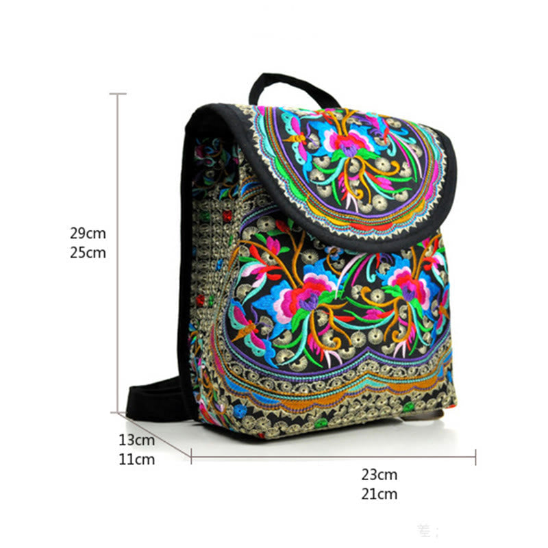 Sac à dos en toile avec broderie pivoine et arbre à monnaie chinois - Symbole de prospérité