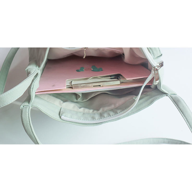 Sac fourre-tout en toile avec broderie de grue fleurie et de fleur de prunier