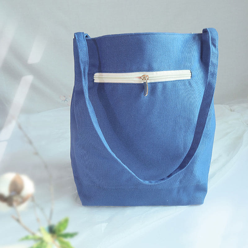 Sac fourre-tout en toile avec broderie de grue fleurie et de fleur de prunier