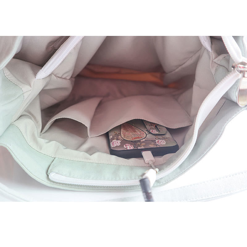 Sac fourre-tout en toile avec broderie de grue fleurie et de fleur de prunier