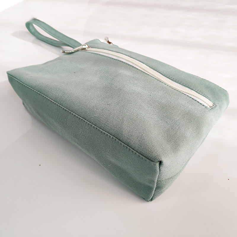 Portefeuille en toile avec broderie grue prune cerise | Compact 21 x 13 cm