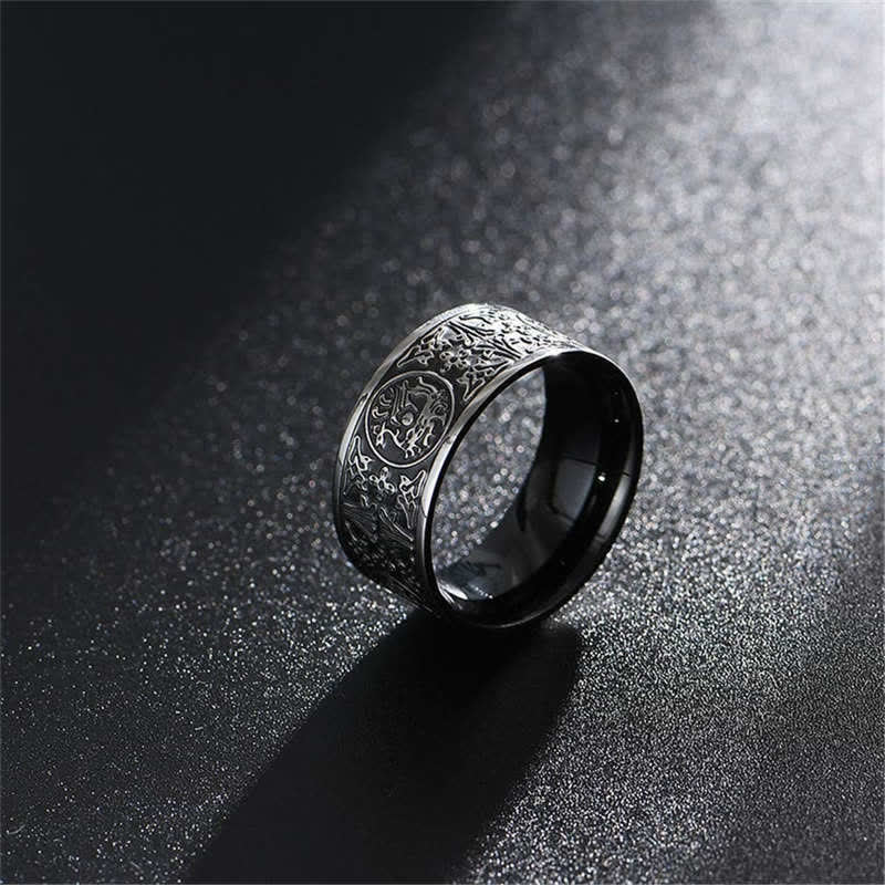 Bague Dragon sculptée à quatre bêtes gardiennes en acier titane