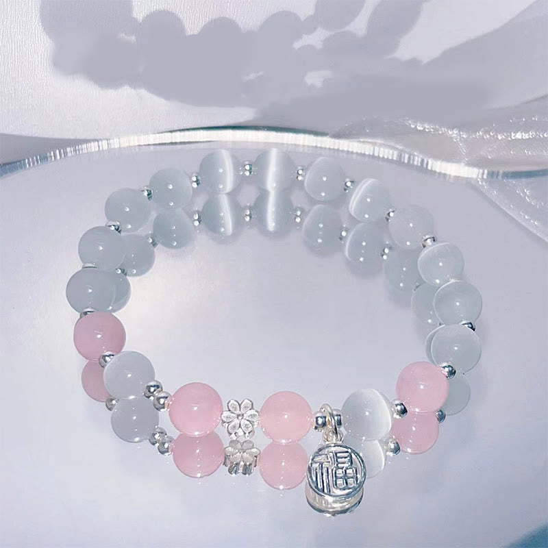 Bracelet de soutien du personnage Fu en cristal œil de chat et fleur de pêcher