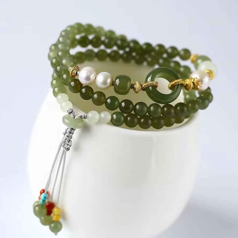 Bracelet porte-bonheur en perles de jade Hetian de 6 mm