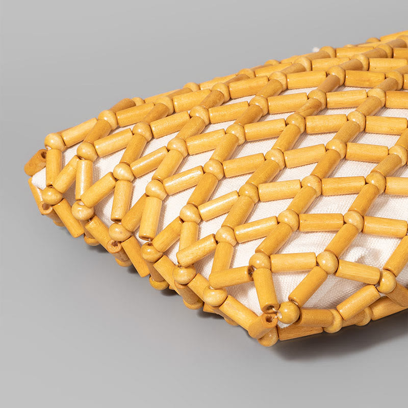 Sac en maille tissée à la main avec perles creuses en bois | Bijoux spirituels