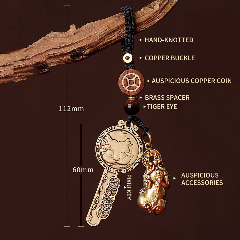 Pixiu Cuivre Pièce Yin Yang Bagua Porte-clés fait à la main