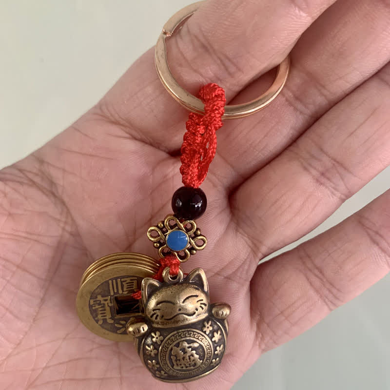 Porte-clés Feng Shui Cinq Pièces Empereurs Chat Porte-Bonheur Richesse