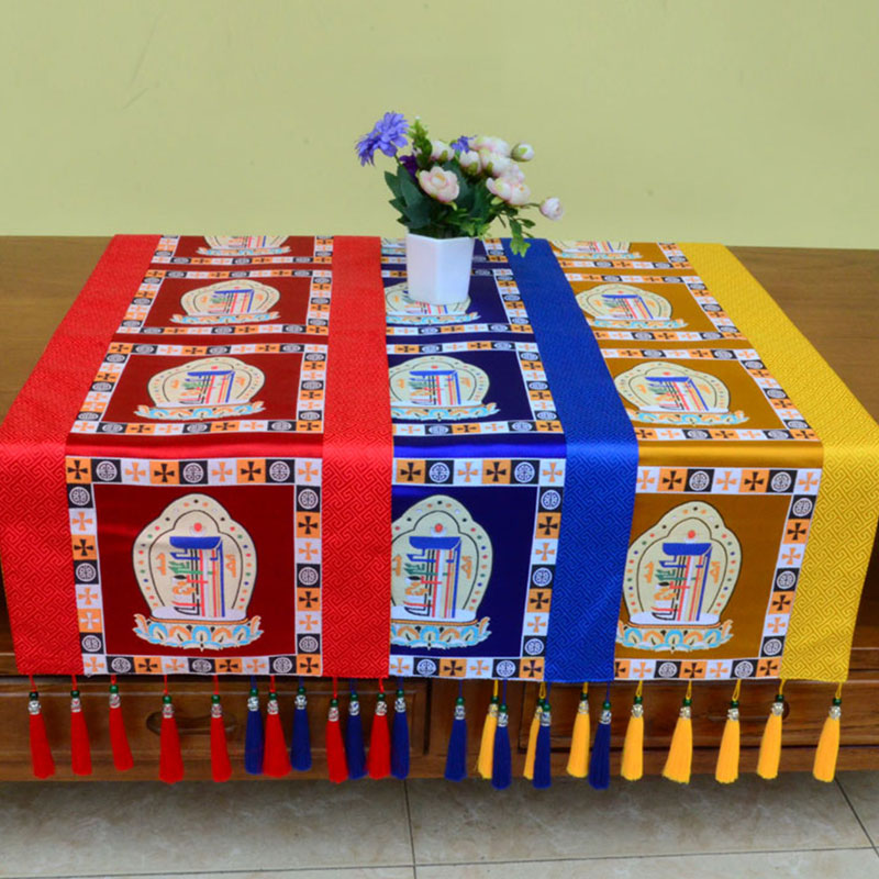 Tapis d'autel de méditation avec vajra tibétain et symboles de bon augure, 95 x 33 cm