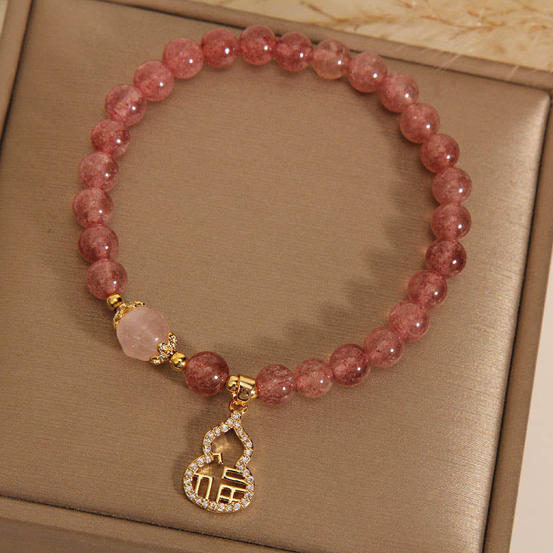 Bracelet d'énergie positive en quartz fraise avec breloque Fu
