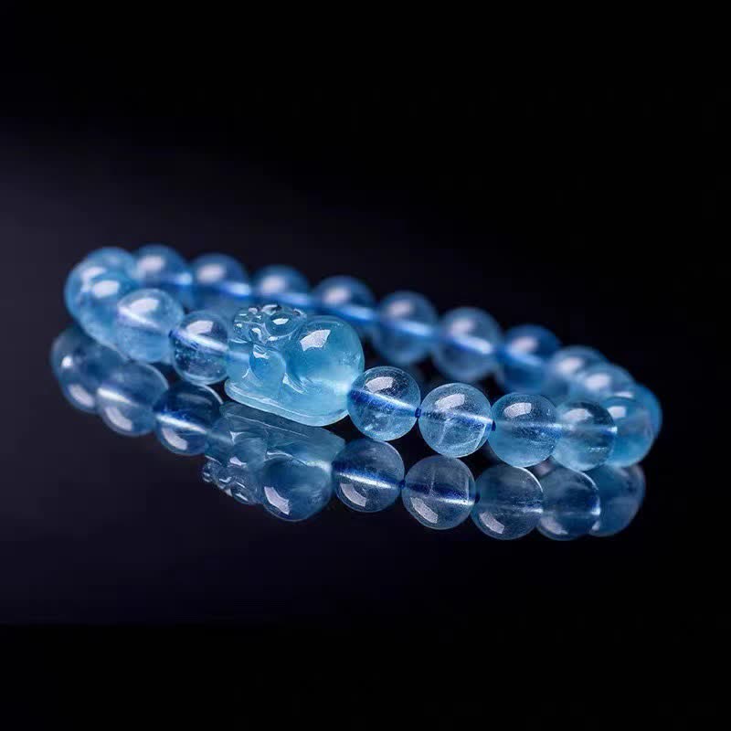 8mm Aquamarine Pixiu Serenity Healing Bracelet