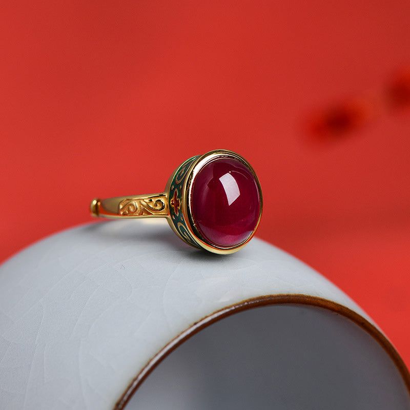 Bague courage réglable en argent et corindon rouge, bijou spirituel