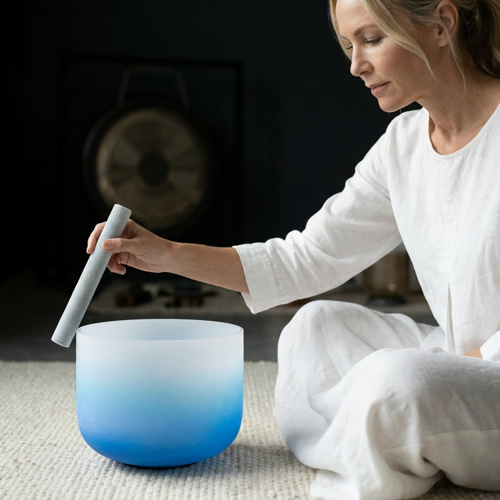 Bol chantant en cristal - Chakra de la gorge, note sol, bol de méditation