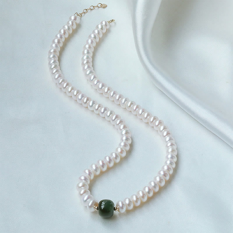Collier et bracelet en perles de jade Hetian et aigue-marine 42 cm